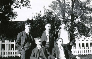William Albert, James Duggan, Charles Victor, Louis Frederick & Joesph Patrick Monaghan outside Willow Park hone, Halifax Nova Scotia, 1906